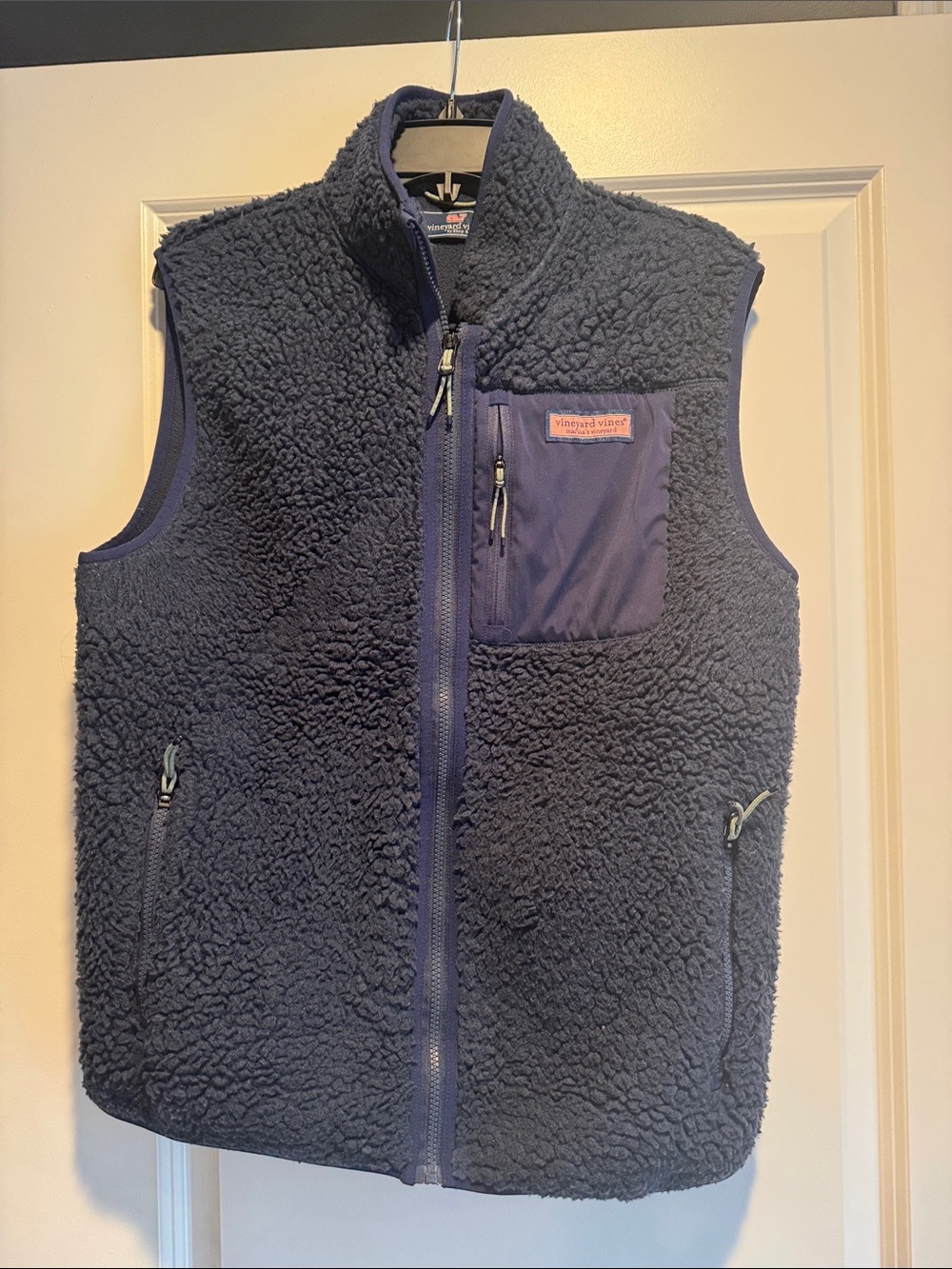 Vineyard Vines Navy Sherpa Fleece Vest with Chest Pocket